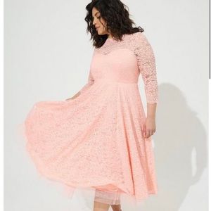 Pink Midi Lace Illusion Dress- Torrid- Brand New!